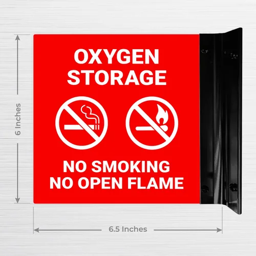 Miniatura 6 de Letrero de almacenamiento de oxígeno con texto en inglés "No Smoking No Open Flame Projecting", doble cara, 6x6 pulgadas, ACM, con accesorio negro