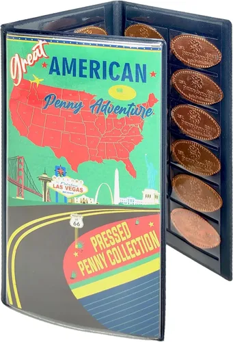 Miniatura 3 de Pennybandz Press Penny Collector - Álbum de tres pliegues – Capacidad para 48 centavos prensados de recuerdo – Cuero vegano – Cada libro pedido