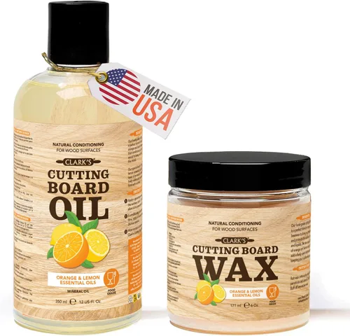 Miniatura 10 de CLARK'S Kit de cuidado de aceite y cera para tabla de cortar: el juego incluye aceite mineral de grado alimenticio (12 onzas) y cera de abeja