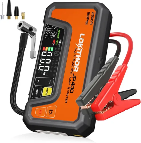 Miniatura 11 de LOKITHOR Arrancador JP400 con compresor de aire, 2500 A 12 V batería de coche arrancador portátil (8.5 L de gas/6.5L diésel) con tecnología