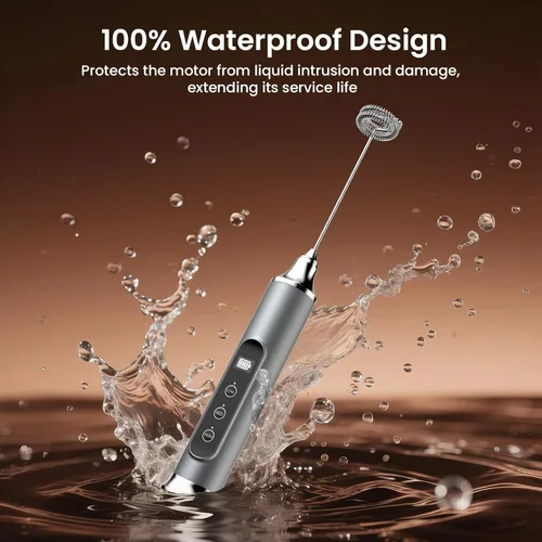 Miniatura 3 de YUSWKO Varita espumadora de leche para café, espumador de leche de mano, mezclador de bebidas recargable, batidor eléctrico impermeable Espumador