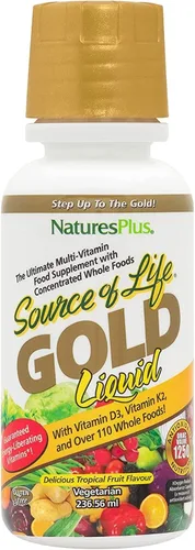 Natures Plus Source of Life Gold - Multivitamínico líquido de 8 onzas, con vitaminas D3, B12 y K2, apoyo para la sangre, los huesos y el sistema