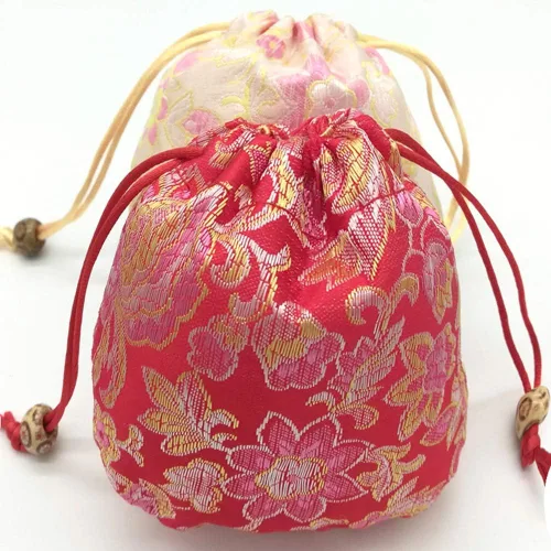 Miniatura 4 de EAVOQLB Bolsa de brocado de 28 piezas, bolsa de flores de peonía, cordón doble, bolsa de pulsera de joyería con cordón