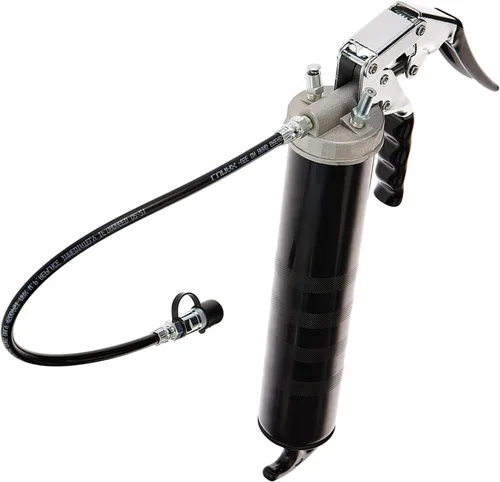 LUMAX LX-1152 Pistola engrasadora negra resistente de lujo con manguera flexible de 18 pulgadas, práctica carga de 3 vías: llena con cartucho