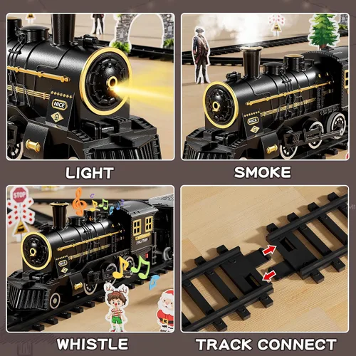 Miniatura 3 de NIPLOOOW Juego de tren para niños de 4 a 8 años, juguete de tren eléctrico con sonido realista, luces y humo para debajo del árbol de Navidad