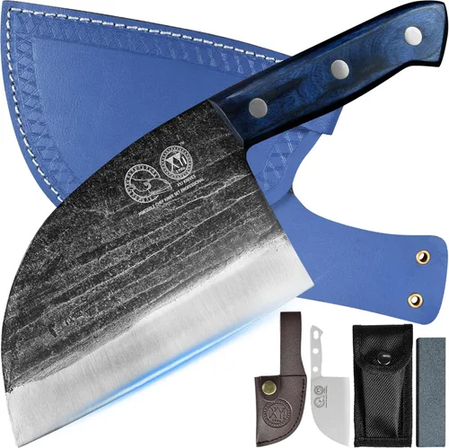 Miniatura 6 de Cuchillo de chef serbio de tanga completa, cuchillo de carnicero, cuchillos de cocina, juego con funda de cuero, para llevar, de carnicero (20.32 cm)