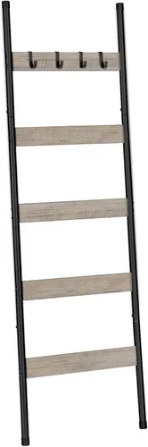 Miniatura 11 de HOOBRO Escalera para mantas, estante de toallas de 5 niveles con ganchos, estante de mantas inclinado en la pared, estante decorativo