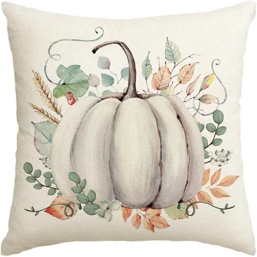 AVOIN colorlife Funda de almohada de otoño de hojas de eucalipto de calabaza de 18 x 18 pulgadas, decoración de temporada de otoño de Acción de