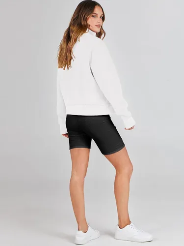 Miniatura 9 de ANRABESS Sudaderas recortadas para mujer, con media cremallera, forro polar, con cremallera de un cuarto, ropa de otoño 2023, suéter con agujero