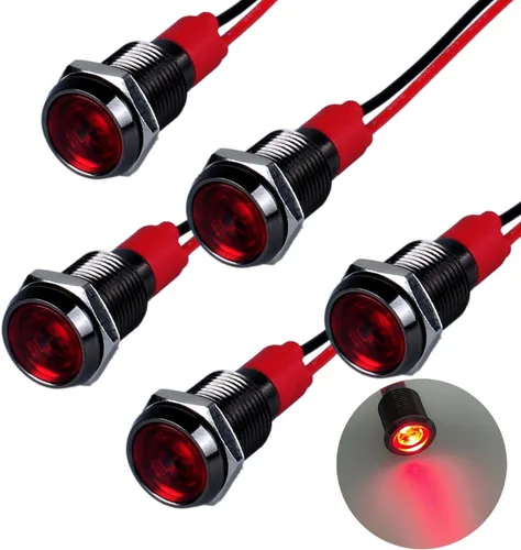Miniatura 19 de 5 unidades de 0.236 in 12V-24V 20mA luz indicadora LED de metal de ahorro de energía, bisel cromado negro, orificio de montaje de 1/4 pulgadas