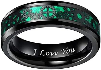 Miniatura 2 de CROWNAL Anillo de boda de carburo de tungsteno con diseño de dragón celta negro de fibra de carbono verde de 0.236 in y 0.315 in, grabado "I Love