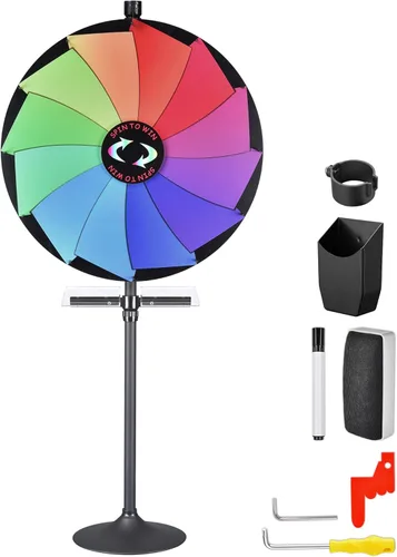 Miniatura 11 de WinSpin Rueda de premios de 36 pulgadas – Rueda giratoria de mesa y soporte de suelo resistente con fabricante de borrado en seco – Rueda giratoria
