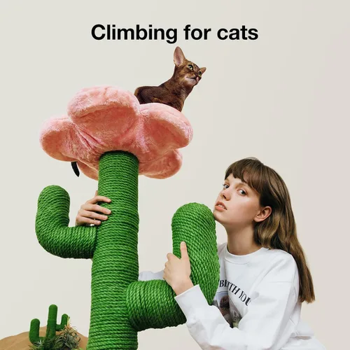 Miniatura 7 de VETRESKA Poste rascador para gatos de 41.3 pulgadas con cama, poste rascador alto para gatos de interior, torre de árbol para gatos 2 en 1, rascador