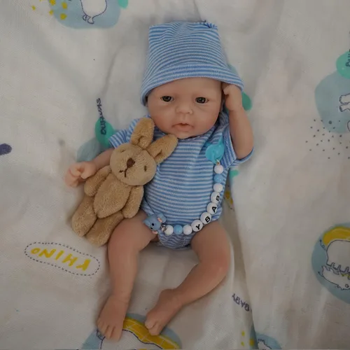 Miniatura 8 de Newtotlove Muñeca de bebé recién nacida Mini de silicona renacida de 7 pulgadas, cuerpo completo de silicona, bebés recién nacidos realistas, linda