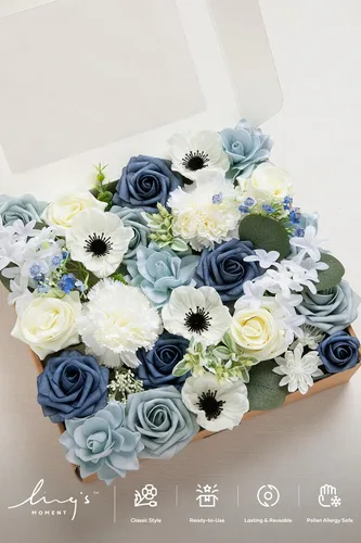 Miniatura 6 de Ling's moment Caja de Flores Artificiales, Tallos de Follaje Artificial Falso, Rosas de Espuma, Gardenia, Amapola, Eucalipto de Seda, Flores de Tela