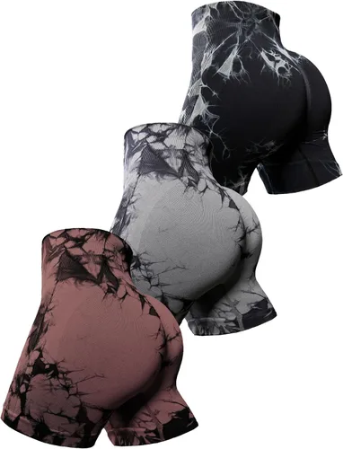 OVESPORT Pantalones cortos de entrenamiento para mujer, con levantamiento de glúteos, cintura alta, para yoga, gimnasio, sin costuras, pantalones