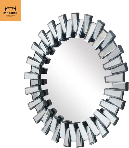 Miniatura 7 de BST FURNH Espejo Redondo de Pared Decorativo de 24 Pulgadas Espejo de Pared Decorativo con Marco Irregular y Borde Biselado Espejos para Pared