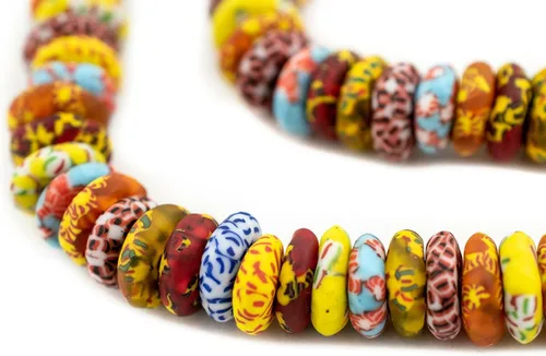 Miniatura 8 de The Bead Chest Cuentas de vidrio reciclado Rondelle fusionadas de 0.551 in, coral, hilo de 24 pulgadas, hechas a mano en Ghana para fabricación