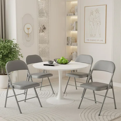 Miniatura 2 de DUMOS Paquete de 6 sillas plegables con cojín acolchado y respaldo, juego de sillas de comedor portátiles apilables de piel sintética, para el hogar