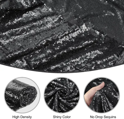 Miniatura 5 de PATIKIL Tela de lentejuelas negra, 4 yardas de longitud 4.9 pies de ancho, tela de malla con lentejuelas con purpurina completa para coser