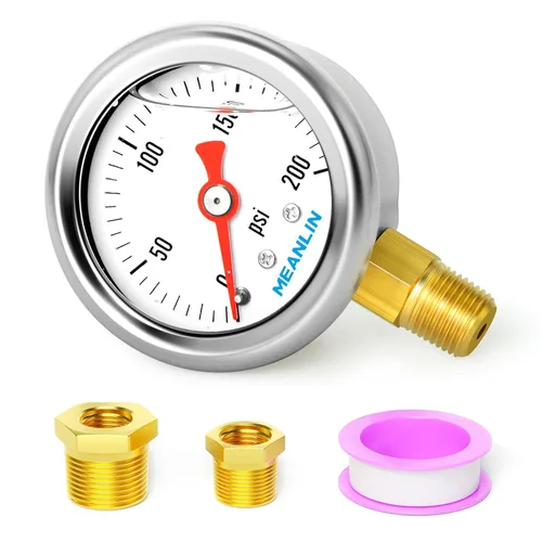 Miniatura 23 de MEANLIN MEASURE 2 unidades de acero inoxidable 015Psi relleno de líquido, medidor de presión relleno de glicerina de 1.5 pulgadas, aire de aceite