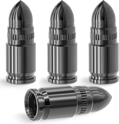 Miniatura 23 de 4 piezas de tapas de válvula de neumático estilo bala, resistentes a la corrosión, tapas universales de válvula de neumático de aleación de aluminio