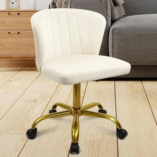 Miniatura 9 de CLATINA Silla de escritorio de oficina en casa, sillas de tocador de terciopelo, base dorada, ergonómica, pequeña, bonita, altura ajustable