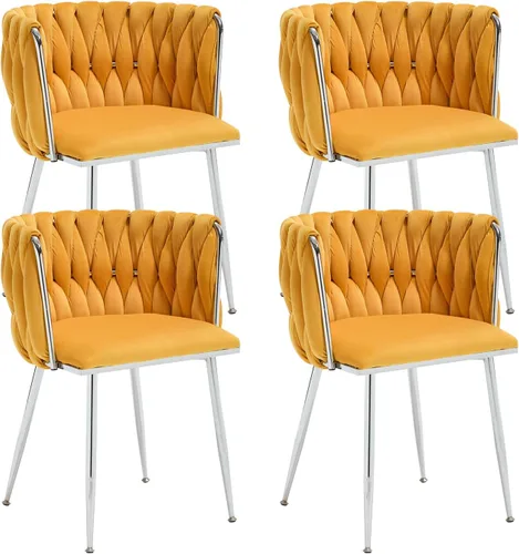 Miniatura 17 de Juego de 2 sillas de comedor de terciopelo, sillas tapizadas tejidas para sala de estar, sillas modernas de cocina y comedor, sillas decorativas