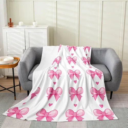 Miniatura 21 de Erosebridal Manta de franela con nudo de lazo para niñas, 40 x 50 pulgadas, diseño de rayas de diamante, para sofá cama y cama de vellón para niños