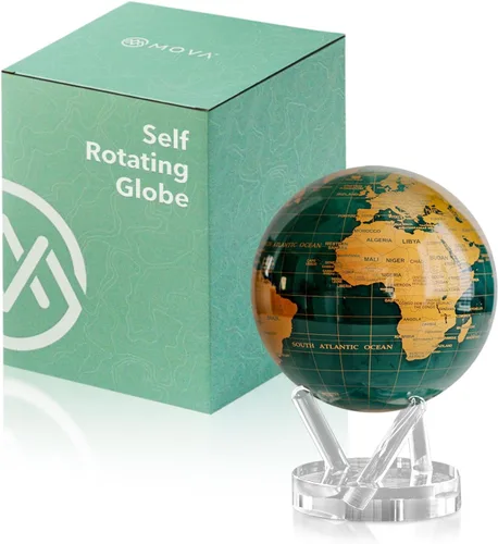 Miniatura 11 de MOVA Globe - Verde esmeralda y dorado clásico (4.5 pulgadas) Movimiento alimentado por energía solar Sin baterías Regalo para escritorio