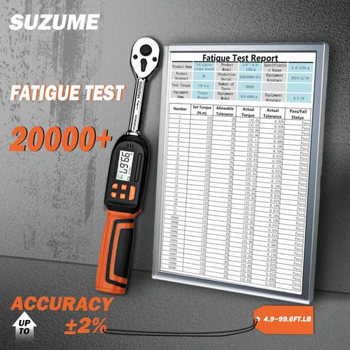 Miniatura 5 de Llave dinamométrica digital SUZUME de 3/8 de pulgada (4.9-99.6 pies-libra / 6.6-135 N·m) ±2% Llave dinamométrica digital de alta precisión