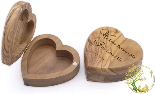 Miniatura 6 de Caja de corazón personalizada Caja de rosario de madera personalizada con cualquier mensaje - Regalo religioso para la comunión de confirmación