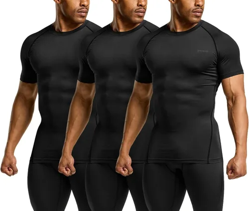 TSLA - Paquetes de 1 o 3 camisetas de compresión para hombre, FPU 50+, de secado rápido, de manga corta, camiseta de entrenamiento atlético,