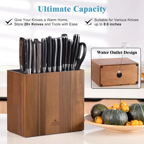 Miniatura 6 de ENOKING Portacuchillos XXL de Madera de Acacia – Bloque Universal Grande para Cuchillos con Ranuras de Protección de Cuchillas, Capacidad para Más