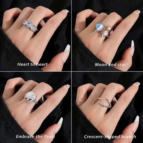 Miniatura 4 de KISS WIFE Cute Rings Set Multi-style available Y2K Preppy Aesthetic Ring Sets for Teen Girls Women, Colorful Trendy Jewelry Gold Stackable Joint