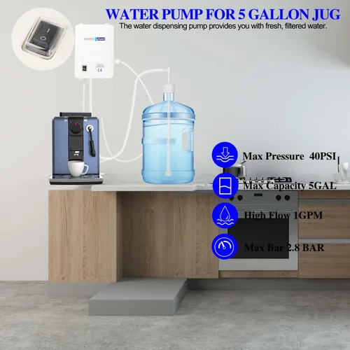Miniatura 5 de Sistema de bomba dispensadora de agua para botella de 5 galones, dispensador de agua potable de entrada única silencioso para refrigerador, bomba