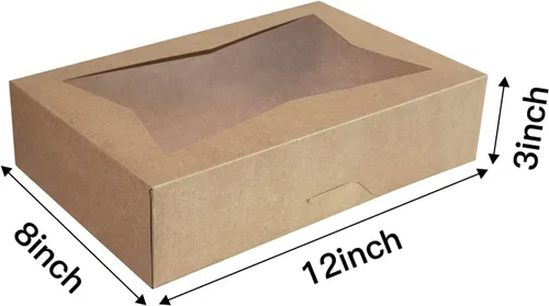 Miniatura 2 de Paquete de 15 cajas de pastelería marrón para panadería de 12 x 8 x 3 pulgadas, donas grandes, magdalenas, cajas de galletas con ventana de PVC