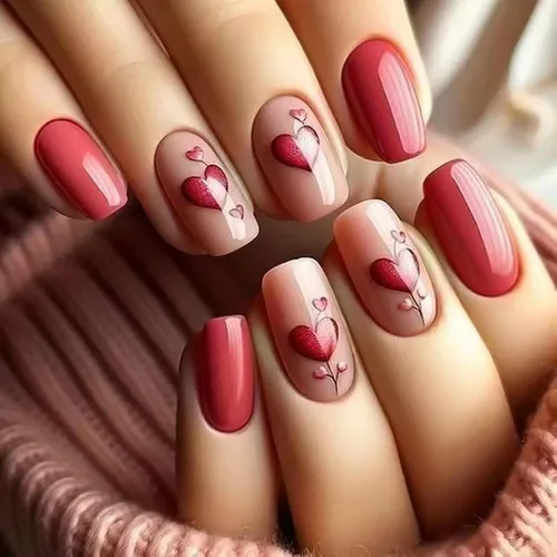 Miniatura 17 de Uñas postizas a presión para San Valentín, uñas postizas cortas cuadradas MABKJLF nude con diseños de labios, cobertura completa, pegamento