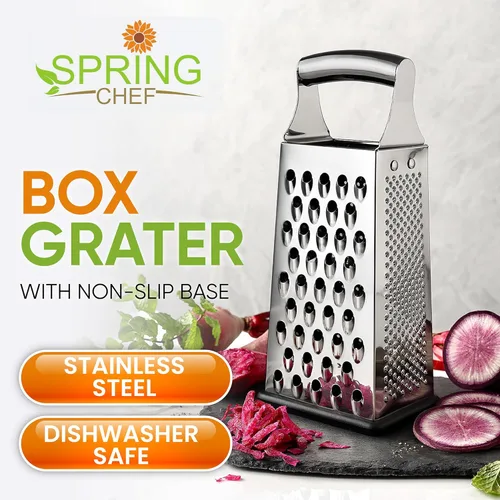 Miniatura 2 de Spring Chef Rallador profesional de queso parmesano grande, rallador de caja de metal de acero inoxidable con asa, triturador de alimentos de cocina