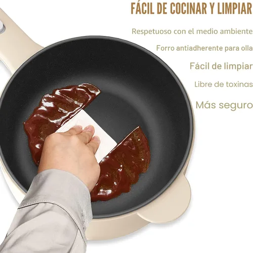 Miniatura 5 de Dezin Cocina Eléctrica, Sartén Antiadherente Sauté de 2L, Cocina de Fideos Rápida, Mini Olla para Bistec, Huevo, Arroz Frito, Ramen, Avena, Sopa