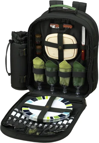 Miniatura 6 de Picnic at Ascot - Mochila de picnic para 4 personas con refrigerador y soporte aislado para vino - Tweed oliva oliva (Olive Tweed)