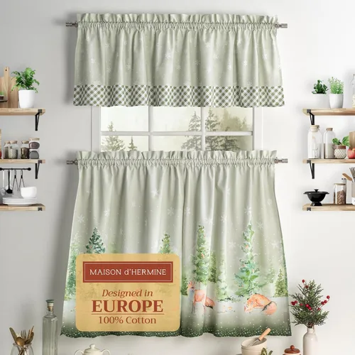 Miniatura 18 de Maison d' Hermine Juego de cortinas de cocina para ventanas, juego de cortinas de cocina 100% algodón, cenefas para el hogar [2 niveles