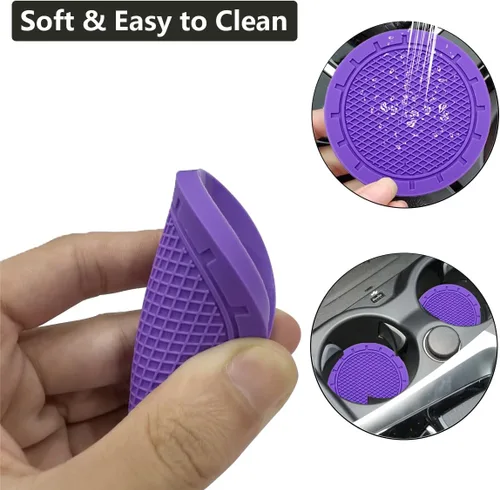Miniatura 5 de Posavasos insertables para portavasos de automóvil, paquete de 4, diámetro de 2.75 pulgadas, PVC antideslizante, inserto universal, duradero, Púrpura