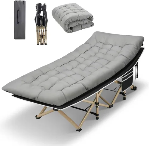Miniatura 13 de HABUTWAY Catre de campamento, catre portátil para adultos, catre para dormir de 28 pulgadas de ancho, carga máxima de 600 libras con colchón grueso
