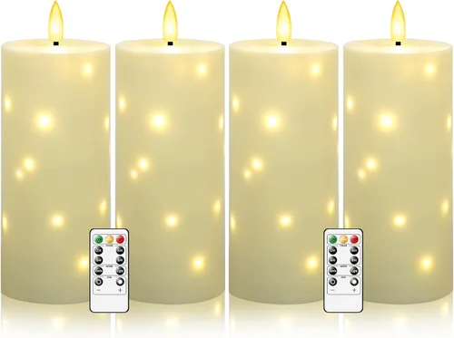 Miniatura 17 de kakoya Velas LED grandes sin llama de 11" x 4" pulgadas para exteriores, impermeables, con control remoto y temporizador, velas de pilar acrílicas