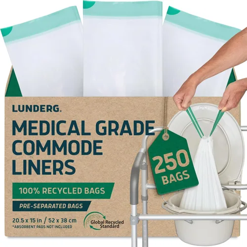 Miniatura 12 de Lunderg Commode Liners - Paquete económico de 100 unidades de ajuste universal - Forros de cabecera de grado médico desechables para silla cómoda