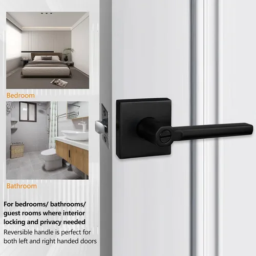 Miniatura 3 de NEWBANG Palanca de puerta de cama/baño para privacidad Baño e interior Manija de cerradura de puerta en negro mate envejecido, HD1601-DB-BK-1P