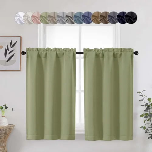 Miniatura 64 de Aqua Cafe - Juego de 2 paneles de cortinas opacas de 24 pulgadas de largo, con aislamiento térmico suave y sólido, para ventanas de baño, sótano