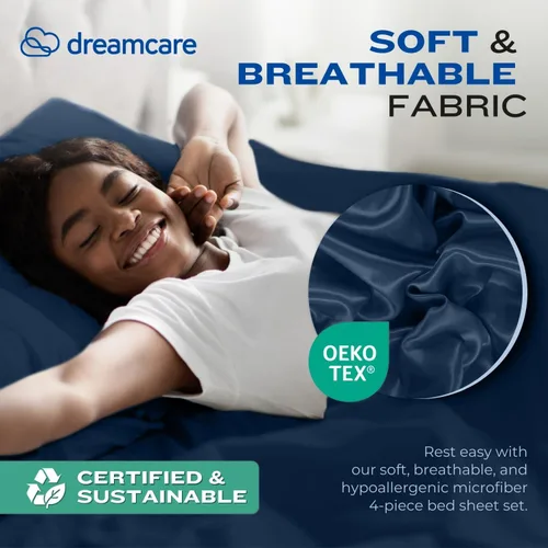 Miniatura 6 de DREAMCARE Juego de sábanas de tamaño King, 4 piezas, sábanas refrescantes de hasta 21 pulgadas de profundidad, sábanas y fundas de almohada de lujo