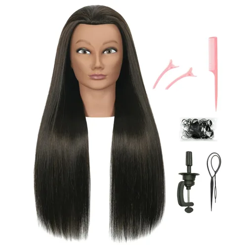 Miniatura 9 de Cabeza de maniquí con cabello humano 100% real para práctica afroamericana, maniquí estilo muñeca, cabeza trenzada, cosmetología, entrenamiento